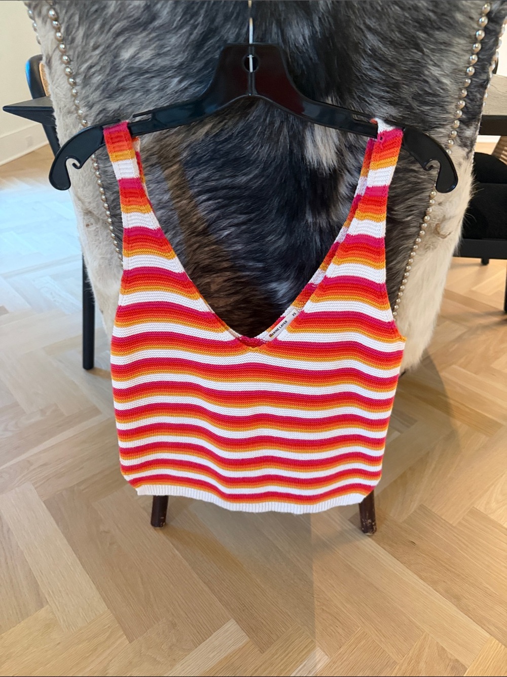 Marine Layer Striped V-Neck Knit Tank in Red, Pink & White